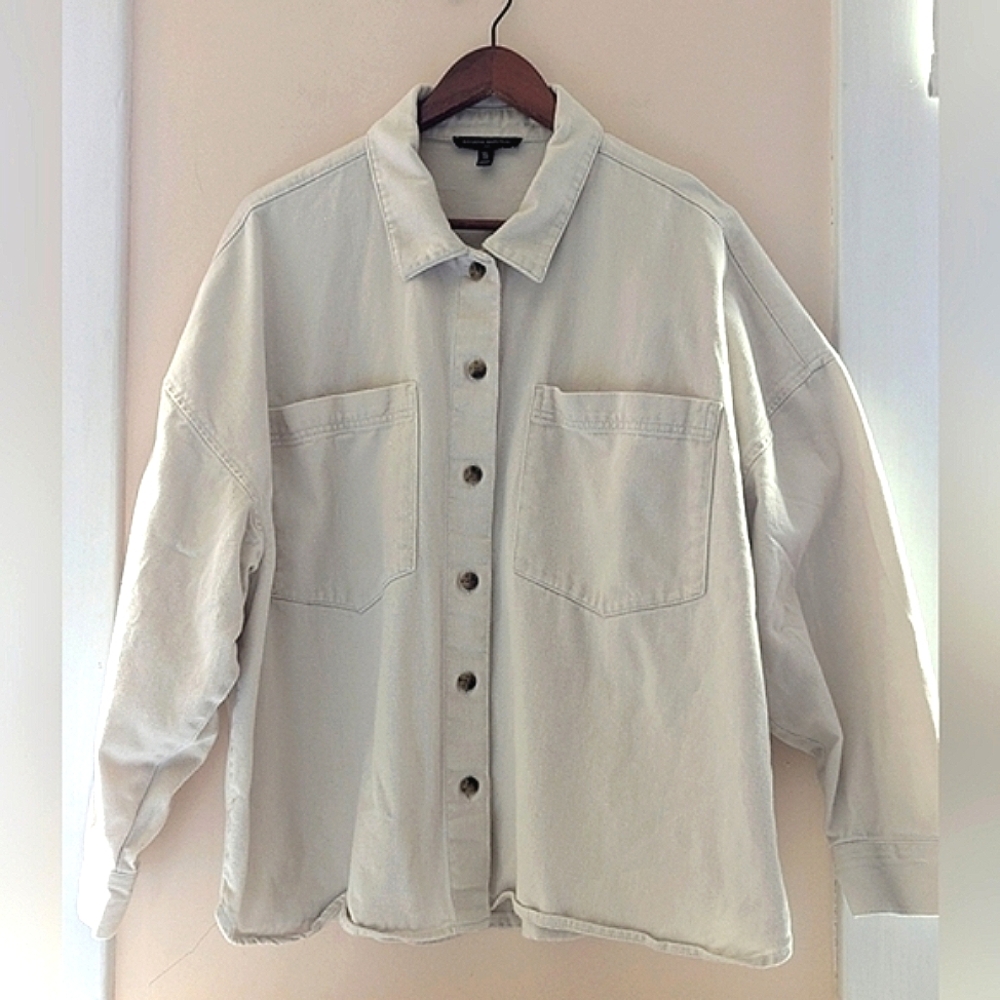 Banana Republic Shacket Jacket oversized cotton beige button down collar XLG